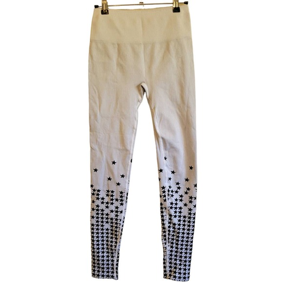 Fabletics Womens Small Ribbed Knit Black White Star High Rise Leggings - Picture 1 of 5